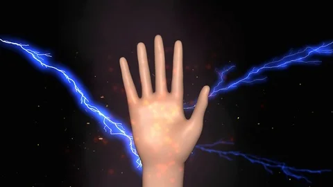 Human Hand Emitting Luminous Particles , lightning . 3D Animation Stock Footage 124492770