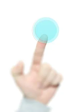 Human hand Finger pressing the Button of the Virtual technological interface on Stock Photos