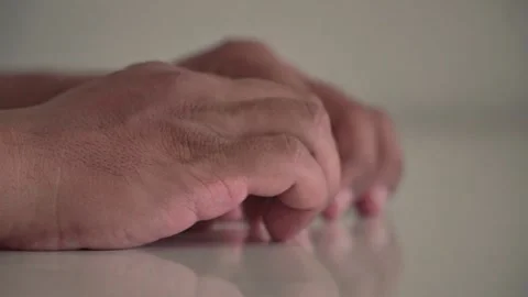 Human hand fingers tapping the desk as a sign of waiting and restlessness. Stock Footage 340858347
