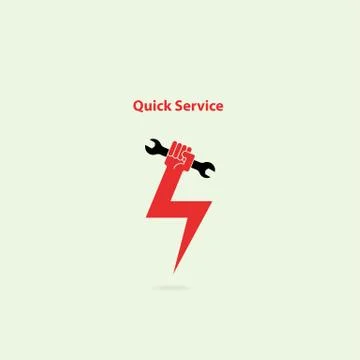 Human hand flash icon and wrench vector logo design template.Service tool ico Stock Illustration