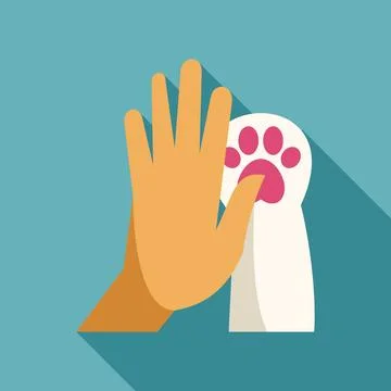 Human hand giving high five to animal paw Stock Illustration