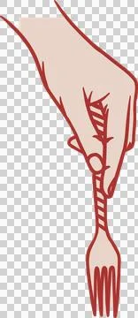 Human hand is grasping striped-handle fork in flat vector illustration, with Stock Illustration