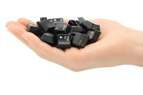 Human hand held computer keyboard keys Stock Photos