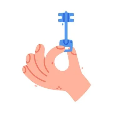 Human Hand Hold Blue Key for Door Lock Vector Illustration Stock Illustration