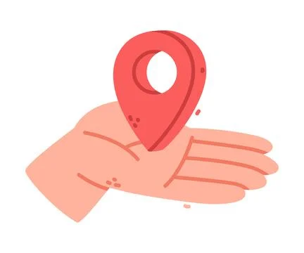 Human Hand Hold Red Navigation Point Vector Illustration Illustrazione stock