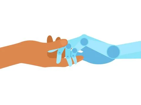 Human Hand hold Robot Hand Stock Illustration