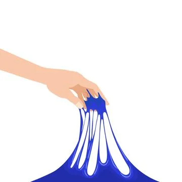 Human hand hold slime stretched. Mucus kids toy, sticky slimy colorful green Stock Illustration