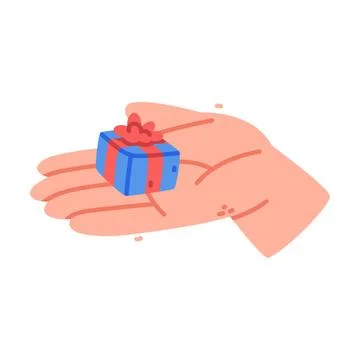 Human Hand Hold Wrapped Gift Box Vector Illustration Stock Illustration