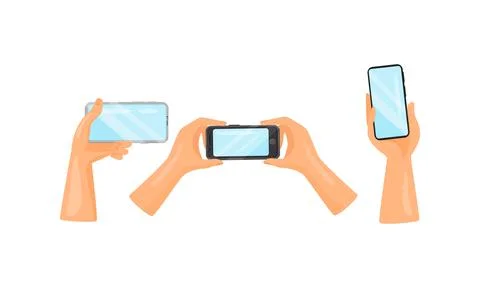Human Hand Holding and Using Smartphone as Wireless Gadget with Sensory Display Illustrazione stock