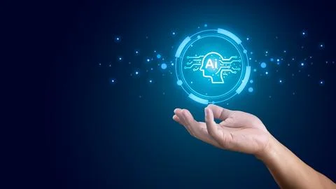 Human hand holding the Artificial Intelligence Automation, Ai technology, a.. Stock Photos