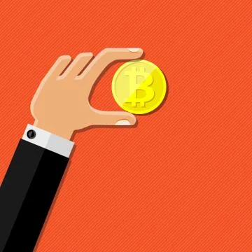 Human hand holding bitcoin. Flat design Stock Illustration