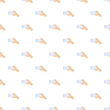 Human hand holding blank horizontal screen mobile device seamless pattern Stock Illustration