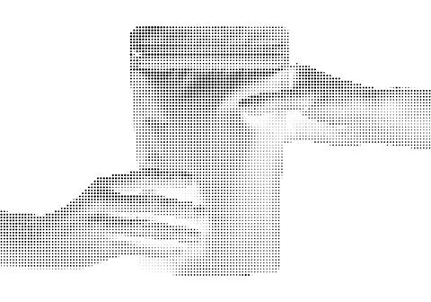 Human hand holding cup design element in dot halftone style. 库存插图