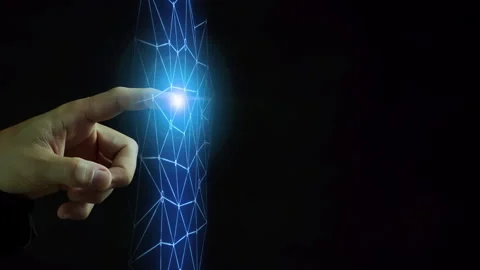 Human hand holding D\dots and lines network connection. Stock Footage 258018835