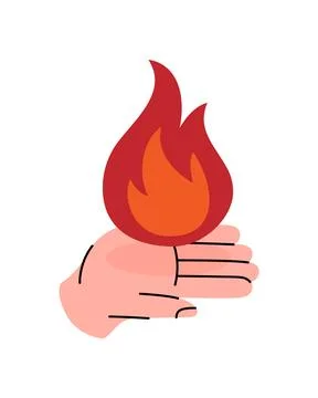 Human hand holding fire flame. Vector flat design symbolizing energy, warmth Stock Illustration