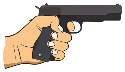 Human hand holding gun vector drawing on isolated background cartoon weapon Stock Illustration