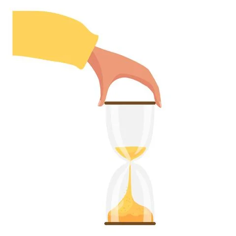 Human Hand holding Hourglass timer isolated clock. Running sandglass. Sandglass Stock Illustration