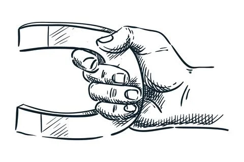 Human hand holding magnet. Vector hand drawn sketch illustration. Business, m Stock Illustration
