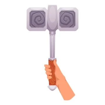 A human hand holding a medieval square hammer with a spiral pattern. Stock Illustration