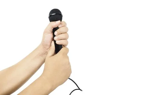 Human hand holding microphone Stock Photos