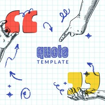 Human hand holding multicolor quotes. Vector hand drawn sketch illustration. Stock Illustration