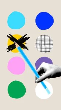 Human hand holding pencil over light background with abstract element. Writer Ilustração Stock