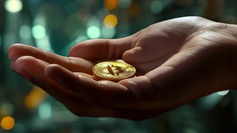 Human Hand Holding A Physical Bitcoin Cryptocurrency Stock Footage 266893125