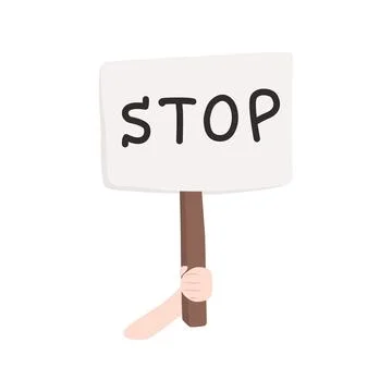 Human hand holding protest banner with stop word flat style Stock Illustration