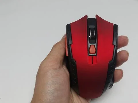 Human Hand Holding Red Wireless Computer Mouse on White Stock Photos