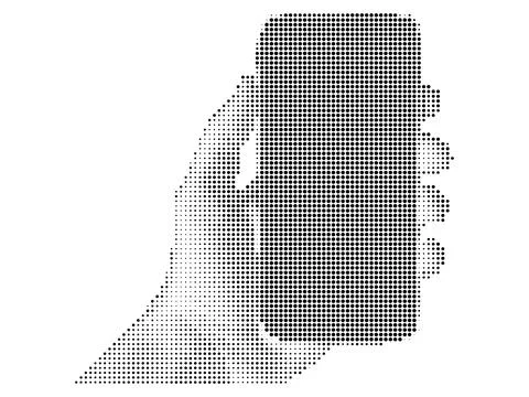 Human hand holding a smartphone device in halftone dot style. Stock Illustration