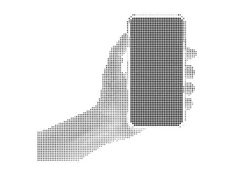 Human hand holding smartphone device with halftone dot texture design in mo.. Stock Illustration