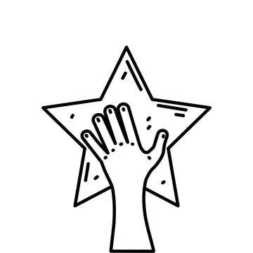 Human hand holding a star. Feedback consumer or customer review concept. Ve.. Illustrazione stock