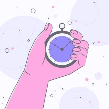 Human hand holding stopwatch timer time management fast reaction Illustrazione stock