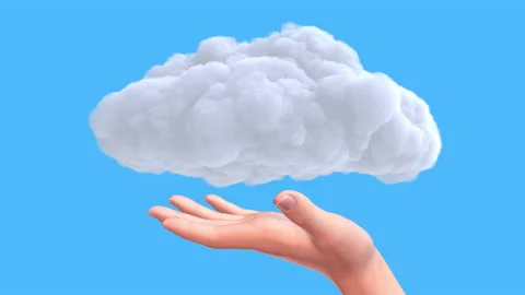 Human hand holding white cloud isolated on blue background. Stock Footage 181011589