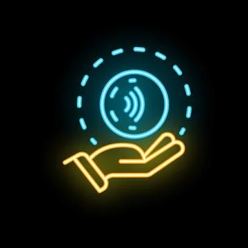 Human hand holding wireless network sign neon light style icon Stock Illustration