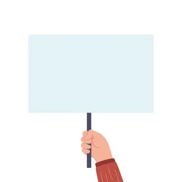 Human hand holds a blank protest sign. Protest. Blank banner, manifesting act Stock Illustration