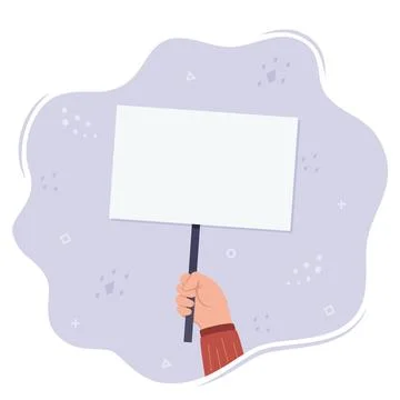 Human hand holds a blank protest sign. Protest. Blank banner, manifesting act Stock Illustration