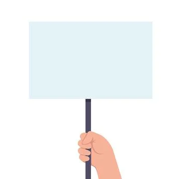 Human hand holds a blank protest sign. Protest. Blank banner, manifesting act Stock Illustration