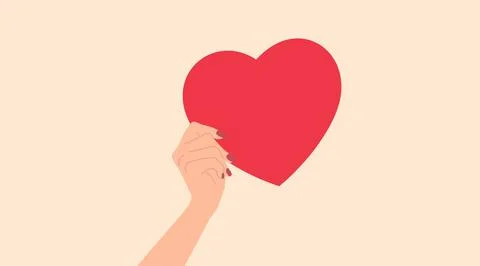 Human hand holds a large red heart. Stock Illustration