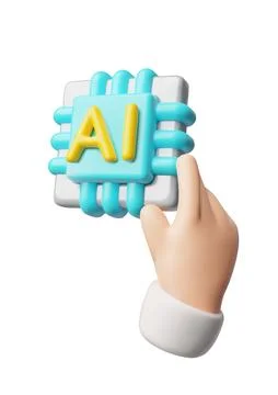 Human hand holds microchip, chatbot assistant, Artificial intelligence Stock Illustration