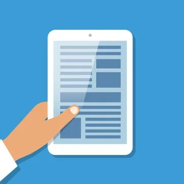 Human hand holds tablet pc with opened site page. Stock Illustration