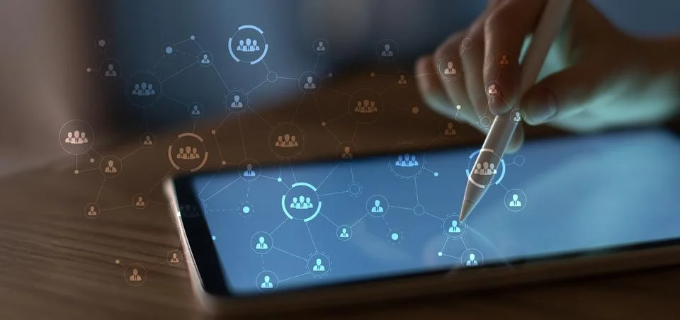 Human Hand Interaction for Digital Collaboration and Organizational Network.. Foto stock