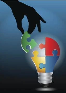 Human hand joining light bulb puzzle Stock Illustration