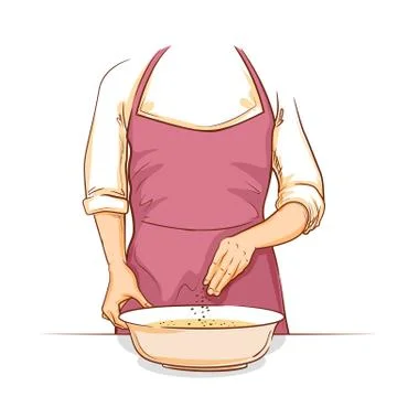 Human hand kneading dough to make bread for home cooking Stock Illustration