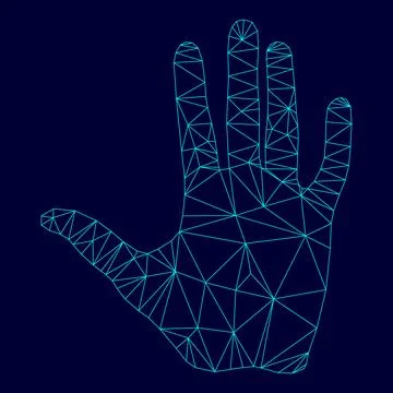 Human hand low poly triangulation triangulated polygonal electric cyan blue v Stock Illustration