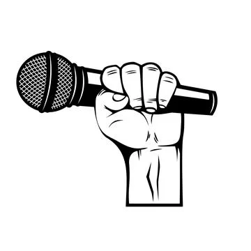 Human hand with microphone. Design element for sign, logo, label, t shirt. Ve Stock Illustration