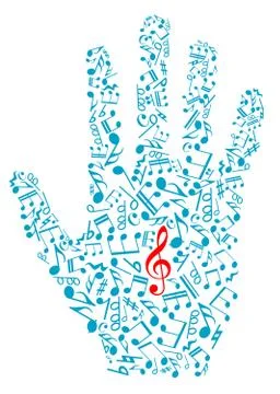 Human hand with musical notes and elements Illustrazione stock