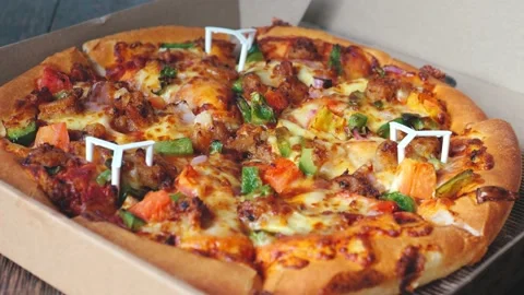 Human hand opening delivery box with pizza. Stock Footage 238433180