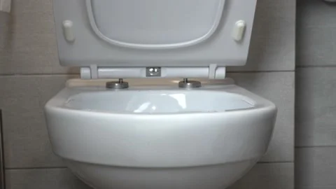Human hand opens protective lid of toilet bowl. Stock Footage 231326184