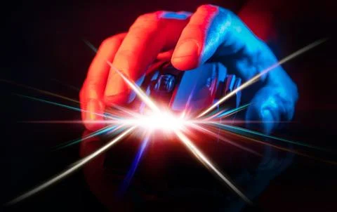 Human Hand over th High technology computer gaming mouse Stock Photos